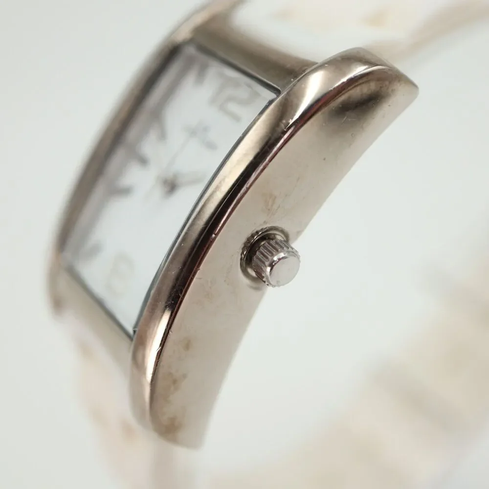 Anne Klein Womens Tank Watch 24mm Silver Tone Silicone 10/6463 New Battery